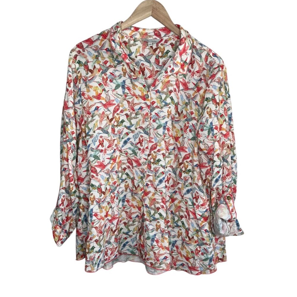 John Mark Hummingbird Print Button Up Art To Wear… - image 1